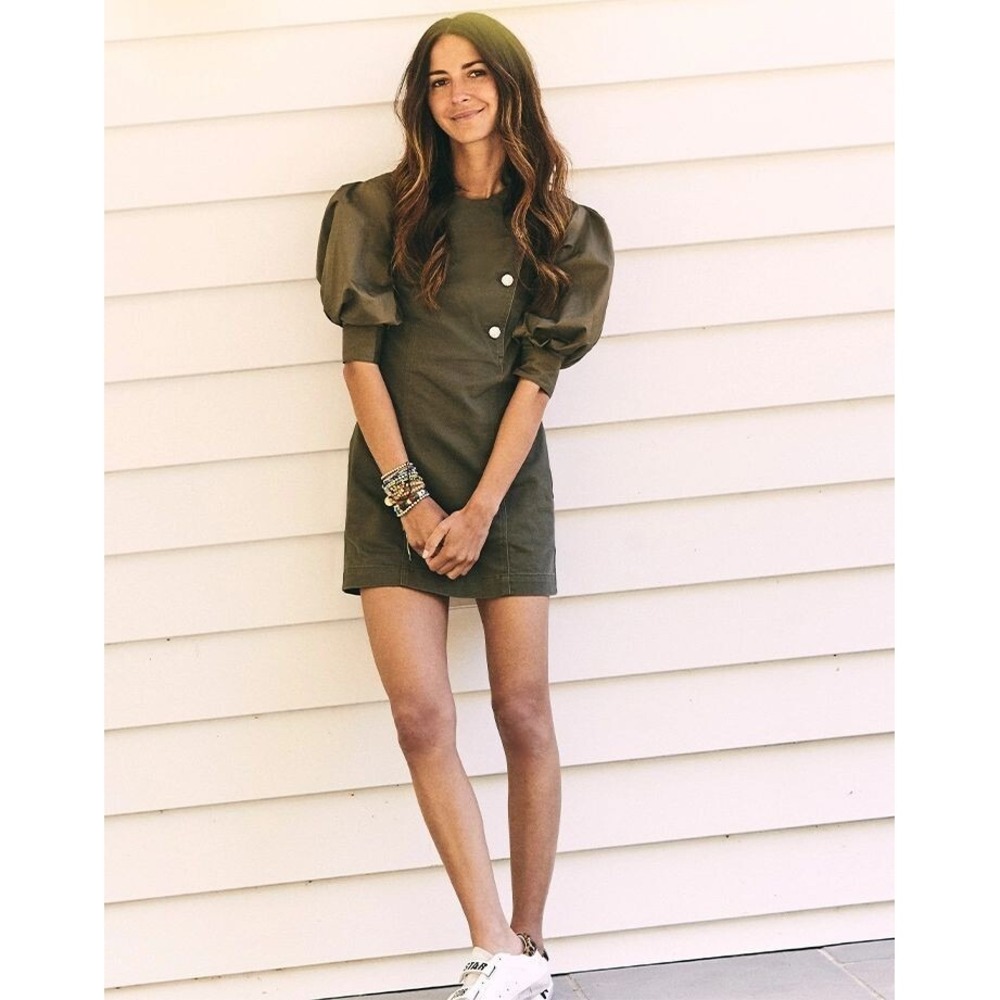 Something Navy Army Green Arielle Pearl Button Dress‎ Aline women's 10 euc!